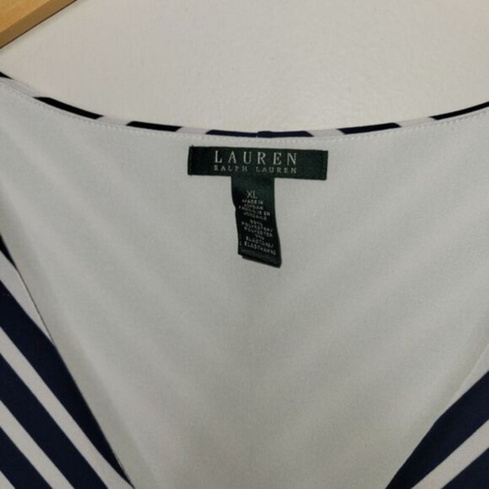 Lauren Ralph Lauren Dress XL Midi Blue White Striped Preppy Nautical V Neck - Picture 5 of 11